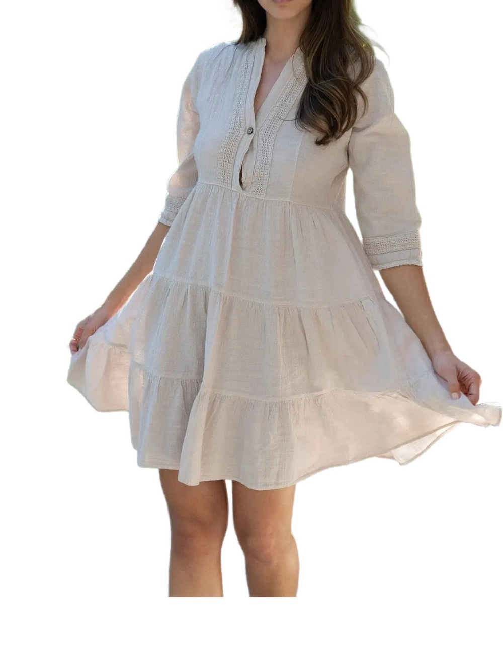 Blanco Amalia Cotton Tiered Dress with Crochet Lace Detailing Size Small